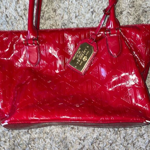 Ralph Lauren Vintage Ferrari Red Leather Handbag Glossy Shoulder Purse - Picture 3 of 16